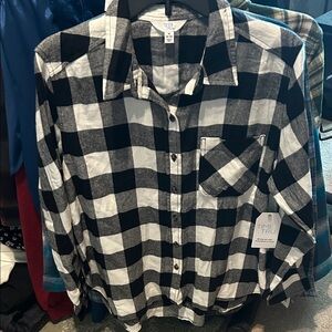 Time and Tru Black and White Checkered Shirt